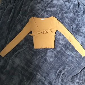 Yellow low cut tied crop top